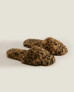 Animal Print Faux Fur Slippers