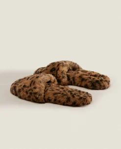 Animal Print Faux Fur Slippers