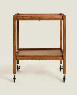 Ash Wood Folding Cart With Trays