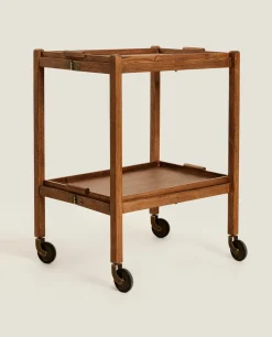 Ash Wood Folding Cart With Trays
