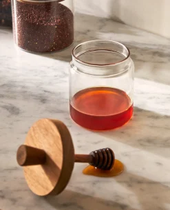 Borosilicate Glass And Wooden Honey Jar