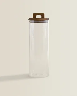 Borosilicate Glass And Wood Storage Jar