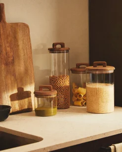 Borosilicate Glass And Wood Storage Jar