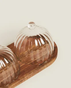 Borosilicate Glass And Wood Cake Plates