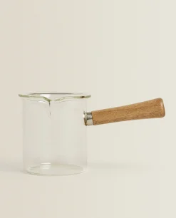 Borosilicate Glass And Wooden Milk Pitcher