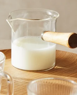 Borosilicate Glass And Wooden Milk Pitcher