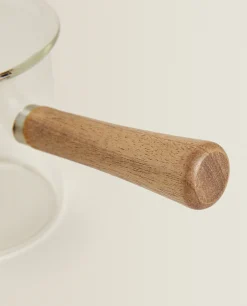 Borosilicate Glass And Wooden Milk Pitcher