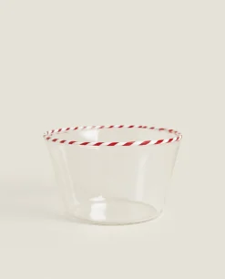 Borosilicate Glass Bowl With A Candy Cane Trim