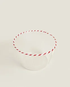 Borosilicate Glass Bowl With A Candy Cane Trim