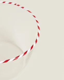 Borosilicate Glass Bowl With A Candy Cane Trim