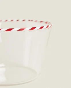 Borosilicate Glass Bowl With A Candy Cane Trim