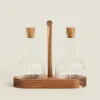 Bososilicate Glass And Wood Cruet Set