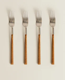 Box 4 Forks With Wood Pattern Handles