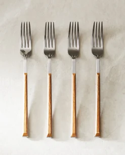 Box 4 Forks With Wood Pattern Handles