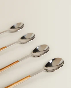 Box Of 4 Dessert Spoons With Wood Pattern Handle