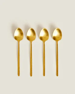 Box Of 4 Dessert Spoons With Hammered Handle