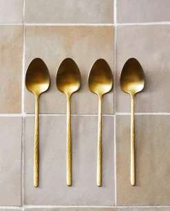 Box Of 4 Dessert Spoons With Hammered Handle