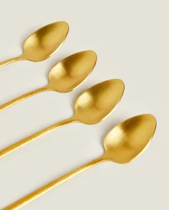 Box Of 4 Dessert Spoons With Hammered Handle