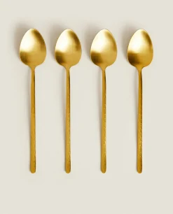 Box Of 4 Spoons With Hammered Handle