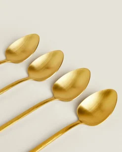 Box Of 4 Spoons With Hammered Handle