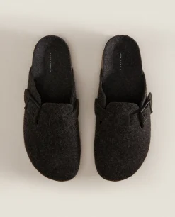 Buckled Felt Mule Clog Slippers