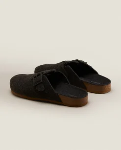 Buckled Felt Mule Clog Slippers