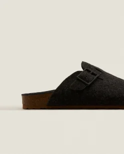 Buckled Felt Mule Clog Slippers