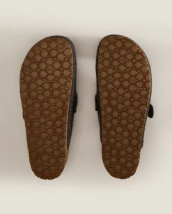Buckled Felt Mule Clog Slippers