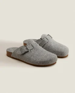 Buckled Felt Mule Clog Slippers