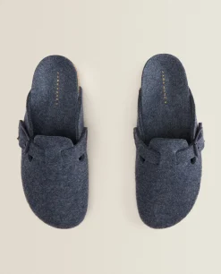 Buckled Felt Mule Clog Slippers