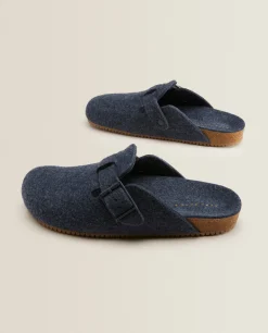 Buckled Felt Mule Clog Slippers