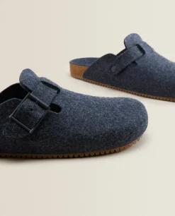 Buckled Felt Mule Clog Slippers