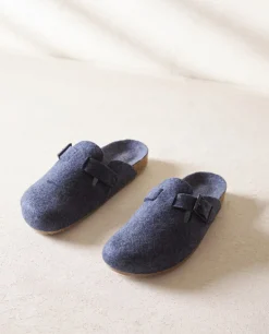 Buckled Felt Mule Clog Slippers