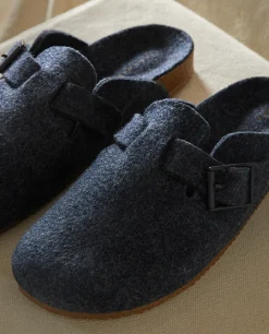 Buckled Felt Mule Clog Slippers
