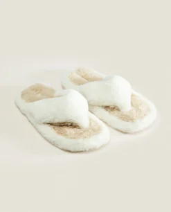 Contrast Faux Fur Open Slippers