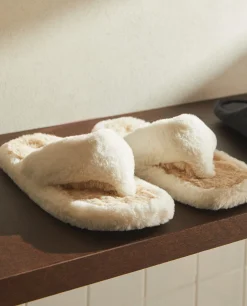 Contrast Faux Fur Open Slippers