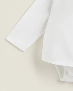 Cotton Bodysuit With Ruffled Neckline