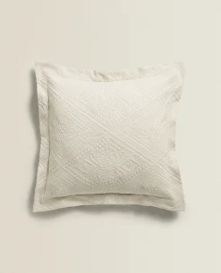 Cotton Throw Pillow Cover With Geometric Design