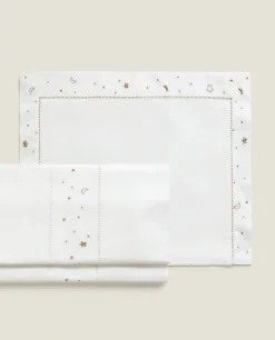 Embroidered Moon And Star Flat Sheet Set