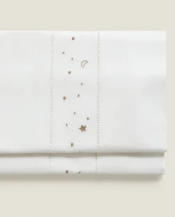 Embroidered Moon And Star Flat Sheet Set