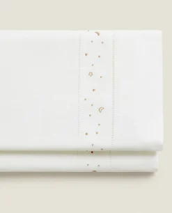 Embroidered Moons And Stars Flat Sheet