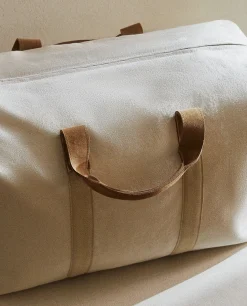 Fabric Travel Bag With Leather Detail
