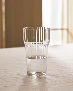 Glass Soft Drink Tumbler With Line Design
