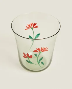 Glass Tumbler With Floral Silk Screen