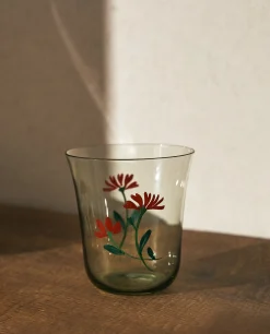 Glass Tumbler With Floral Silk Screen