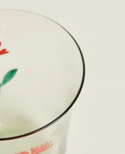 Glass Tumbler With Floral Silk Screen