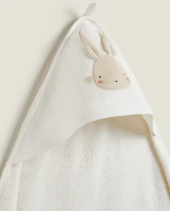 Hooded Baby Towel With Bunny Applique