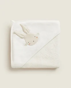 Hooded Baby Towel With Bunny Applique