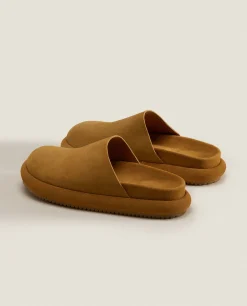 Leather Mule Slippers With Sole Detail