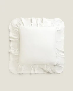 Linen Ruffle Throw Pillow Cover